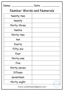 number word worksheet