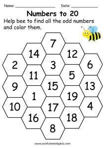 Odd numbers to 20. Help bee to find all the odd numbers and color them.