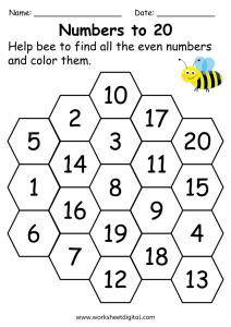 Even numbers to 20 worksheet