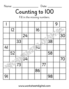 missing numbers worksheets for counting to 100