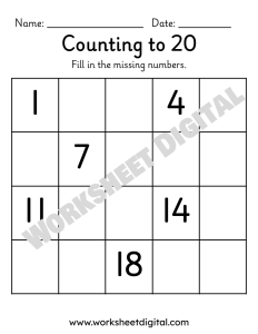 Counting to 20 Fill in the missing numbers PDF