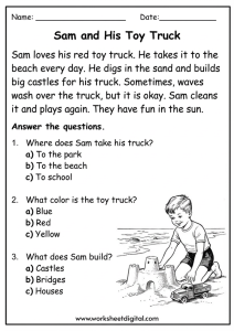 Reading Comprehension Sam and His Toy Truck