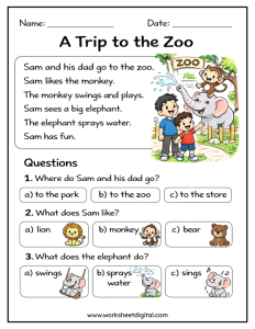 A Trip to The Zoo Reading Comprehension