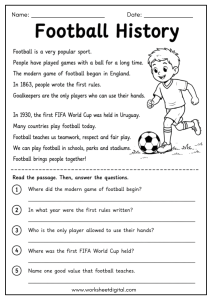 The History of Football Reading Comprehension
