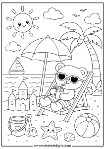 Cute Bear Summer Coloring Page | summer colouring pages printable