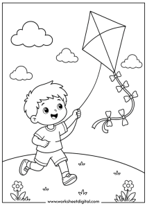 Summer Coloring Page Flying a Kite